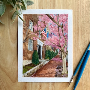 ワシントン D.C. アートワーク - 桜の水彩画 - 米国首都旅行の記念品