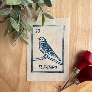 Impresión artística de cartas de lotería - Impresión en relieve de lotería mexicana - Impresión artística de pájaro - Impresión artística de lotería El Pájaro