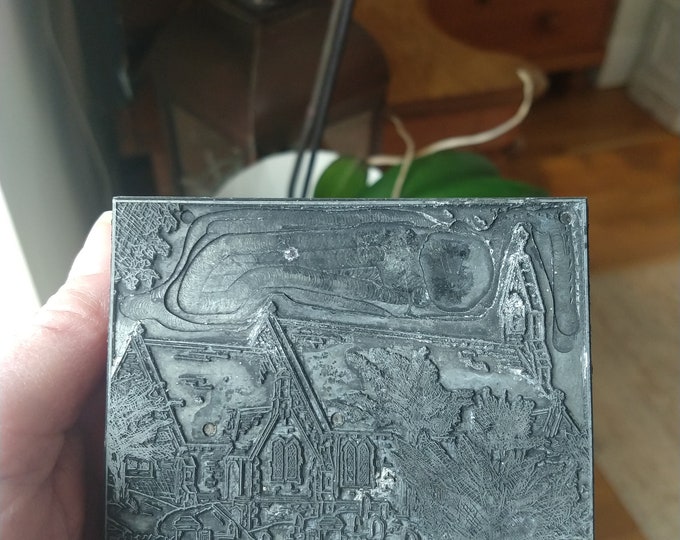 An Interesting Vintage Printing Block Depicting a Country Church. Craft ...
