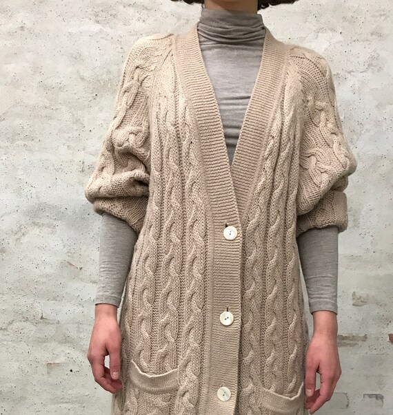 wool cable knit oversized cardigan
