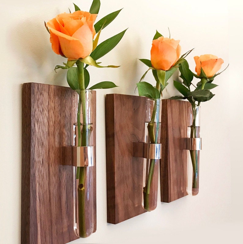 Modern Wall Mount Bud Vase / Glass Vase / Wooden Wall Hanging Etsy
