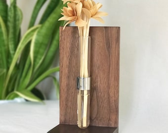 Walnut Bookend Vase: Modern Minimalist Decor