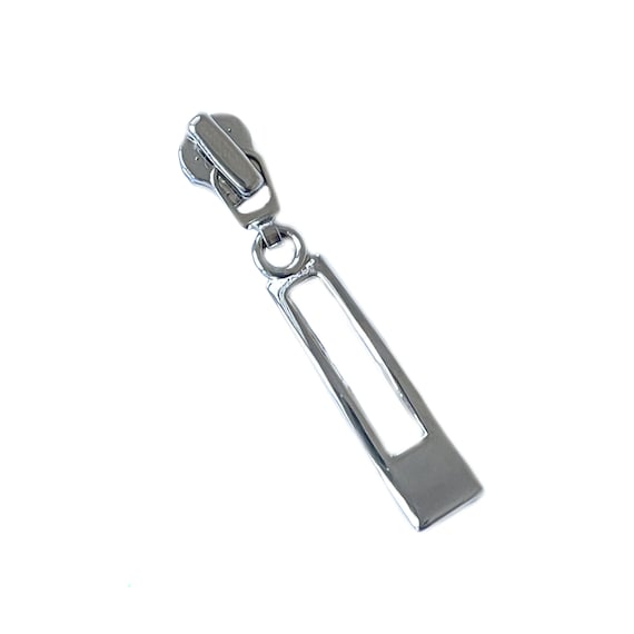 Long curved bar #3 Metal Zipper pull with slider - Nickel Silver, Made in Korea (ZIPPPERS 1)