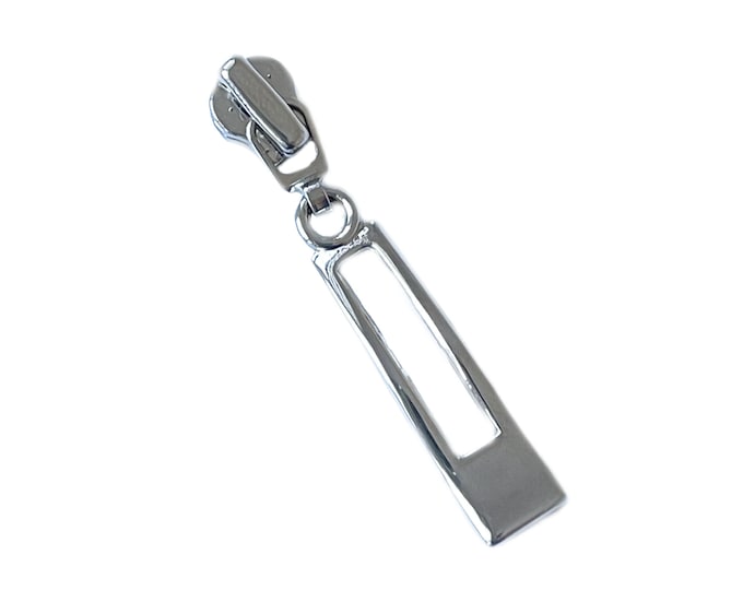 Long curved bar #3 Metal Zipper pull with slider - Nickel Silver, Made in Korea (ZIPPPERS 1)