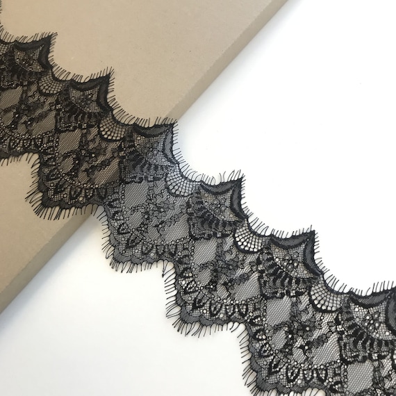 Selling 3yds/piece: Black Eyelash 4" Lace Trim (LT12)