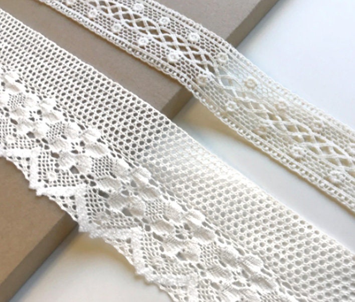 Off White color 3 Various Width and Shape Cotton Lace Trim (LT24, 21)