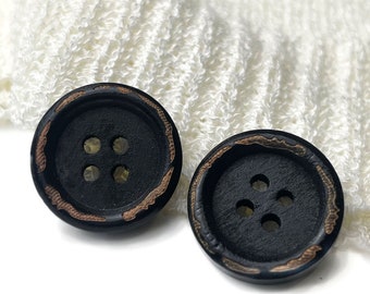 Botón de madera vintage de 4 orificios con borde pulido - 28Ligne (18 mm, 0,7 pulgadas), negro (botón 3) - Venta por pieza