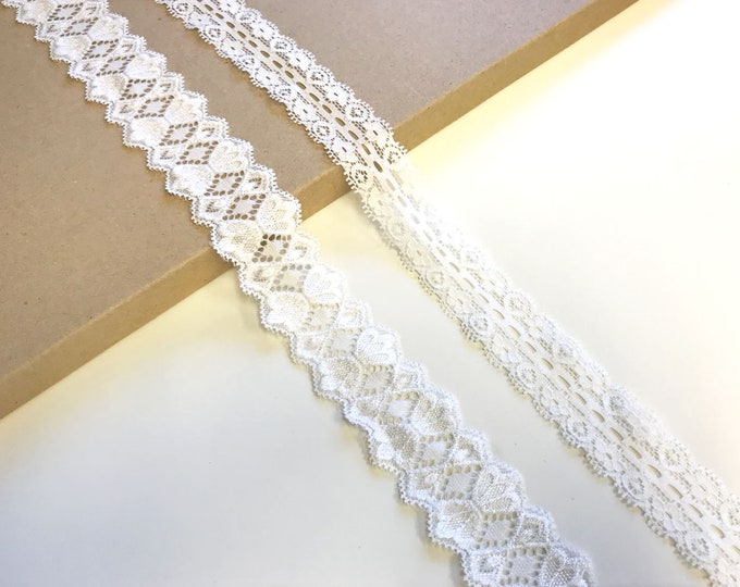 Off White 2 types of stretch lace trim scalloped (LT7)