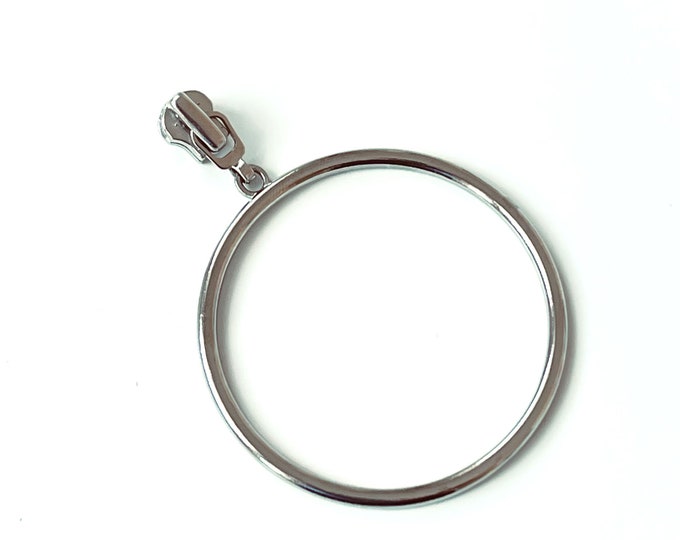 Size #3 Slider Metal Zipper with Large O ring(2 inch Outer Diameter) pulls - Nickel Silver, Made in Korea : Selling per piece (ZIPPPERS 1)