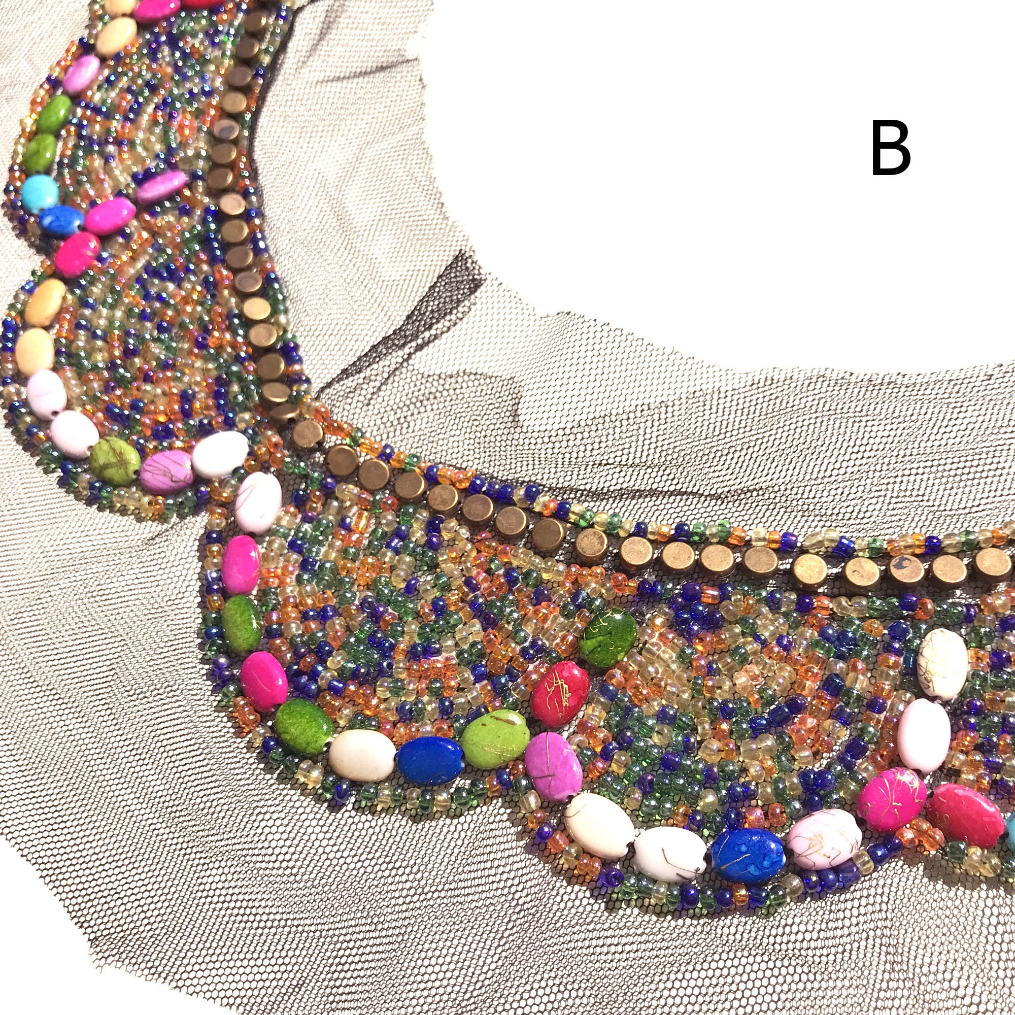 Bead Patch Applique on mesh, Sew on Patch