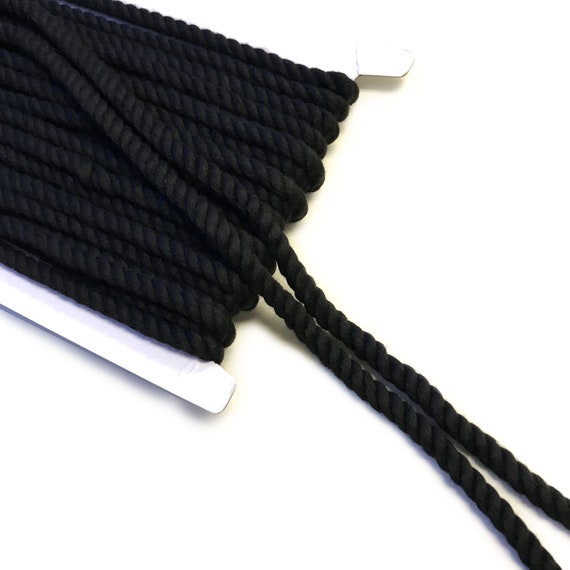 Cotton One Way Braided Draw Cord Strap Black, Natural - 1/4", 1/2" (10YD/Pack)