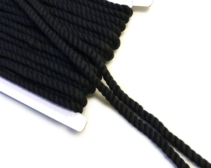 Cotton One Way Braided Draw Cord Strap Black, Natural - 1/4", 1/2" (10YD/Pack)