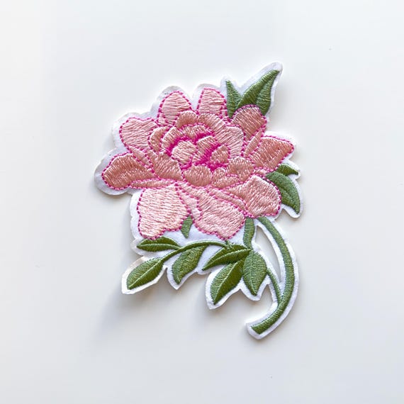 Pink Rose Embroidered Applique, Iron on Patch (PATCH 3)