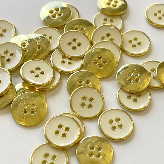 Beige/Gold shiny metal buttons 22 ligne(14mm, 9/16inch) : SELLING PER PIECE