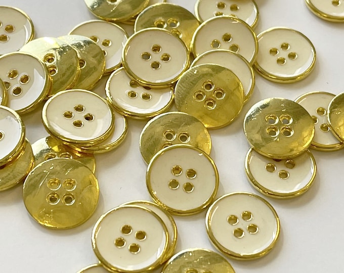 Beige/Gold shiny metal buttons 22 ligne(14mm, 9/16inch) : SELLING PER PIECE