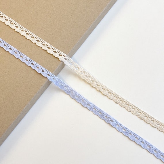Natural, Sky Blue 1/2" Thin Cotton Lace Trim (LT19)