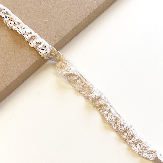 Natural Beige 3/4" Cotton lace with elastic shirring trim" - Selling per yard (LT21)