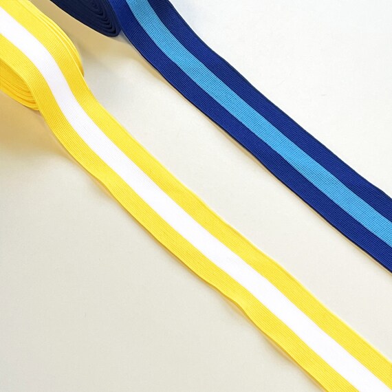 Multiple colorway 1 1/4" rib knit trim - Blue combo, LIght Yellow combo (FT7-3)