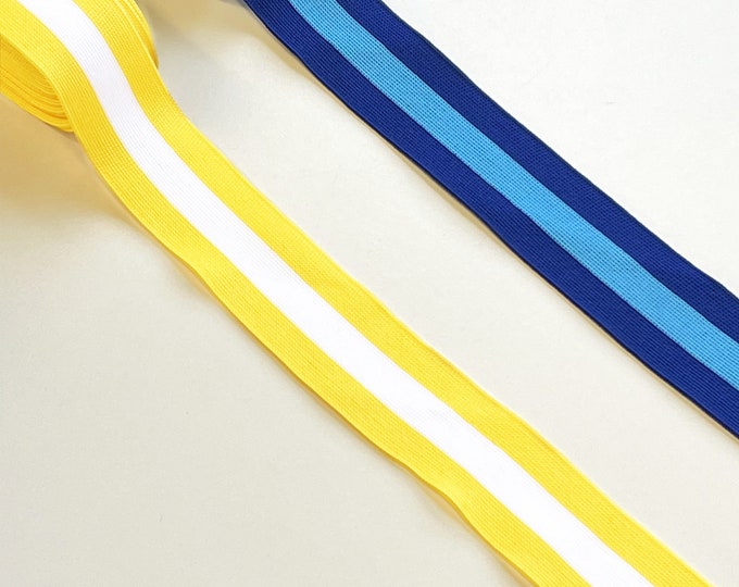 Multiple colorway 1 1/4" rib knit trim - Blue combo, LIght Yellow combo (FT7-3)