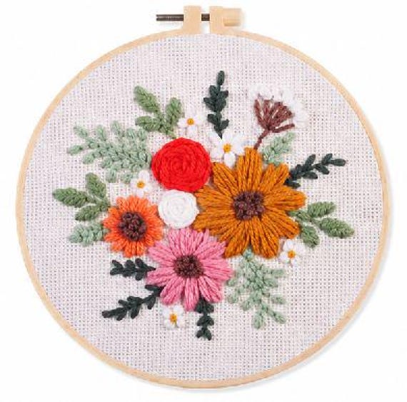 DIY Dreamy Bouquet Punch Needle Embroidery Craft Kit, Includes Instructions & Supplies