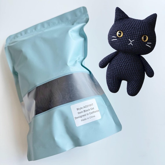 DIY Black Cat Crochet Plushie Craft Kit, Includes Instructions & Supplies