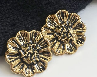 Antique Gold Vintage Metal Floral Buttons, 10PCS/Pack, Gold/Black, 0.79 Inch; 32 Ligne(Button3)