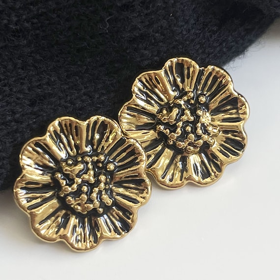 Antique Gold Vintage Metal Floral Buttons, 10PCS/Pack, Gold/Black, 0.79 Inch; 32 Ligne(Button3)
