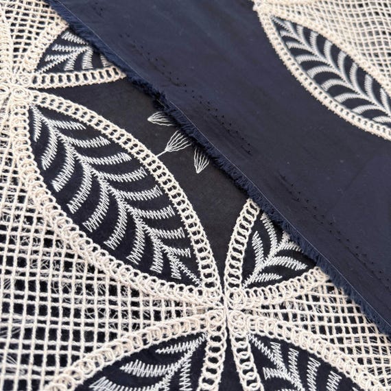 Indigo Petal Crochet Eyelet Fabric – 59" Width – Sold by Yard