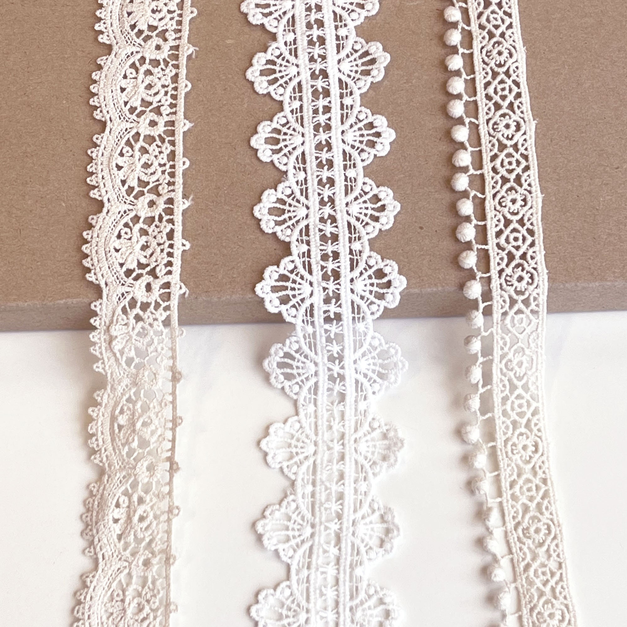 Natural, Off White 2 Various Width and Shape Cotton Lace Trim(LT4)