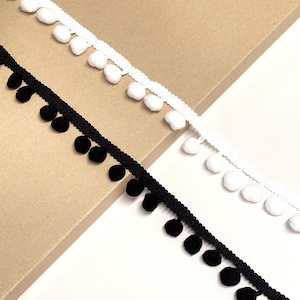 Pom Pom Trim 1&quot; Width : OFF WHITE, BLACK (FT2)