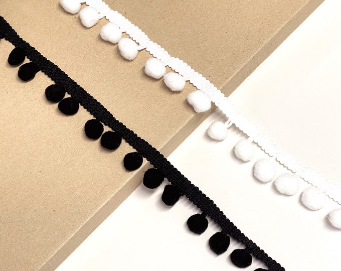 Pom Pom Trim 1" Width : OFF WHITE, BLACK  (FT1)