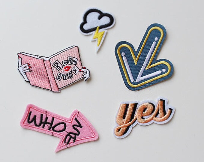 Various Embroidery Applique, Iron on Patch, Sew on Patch, Patch iron on, Lightning, Book, Arrow, Yes (PATCH 1)