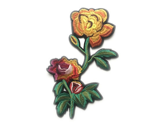 Yellow and multiple color flower Embroidered Applique, Iron on Patch
