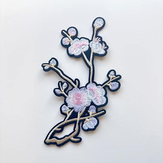 Cherry Blossom Stem Embroidered Applique, Iron on Patch (PATCH 3)