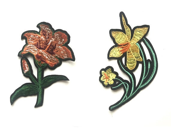 Light red and yellow flower Embroidered Applique, Sew on Patch and Iron on Patch