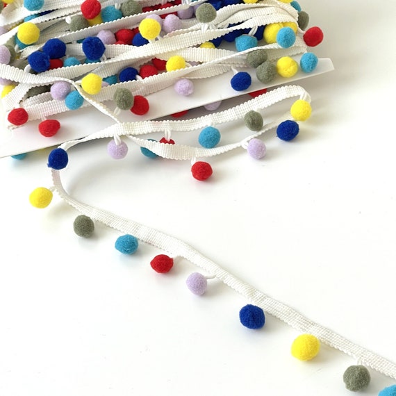 Multicolor pom pom trim 1 inch width, Selling per yard  (FT#6)