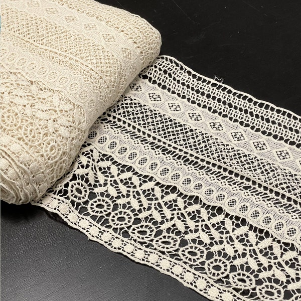 Natural Beige Lace Fabric Trim - 10.5 Inch Width - 100% Cotton - Sold by the Yard (LT17)