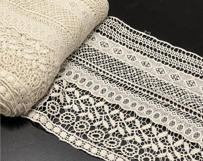 Natural Beige Lace Fabric Trim - 10.5 Inch Width - 100% Cotton - Sold by the Yard (LT17)