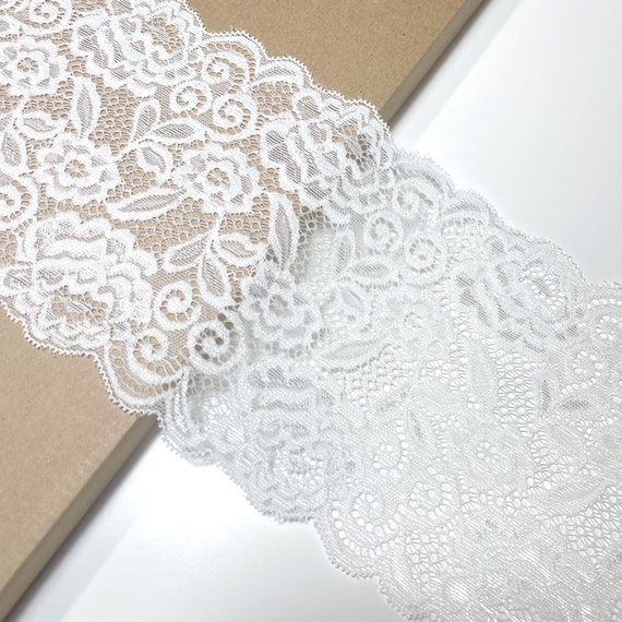 Off white wide width stretch lace trim 6" (LT28)