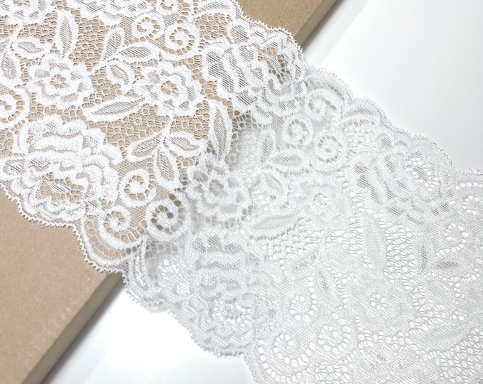 Off white wide width stretch lace trim 6" (LT28)