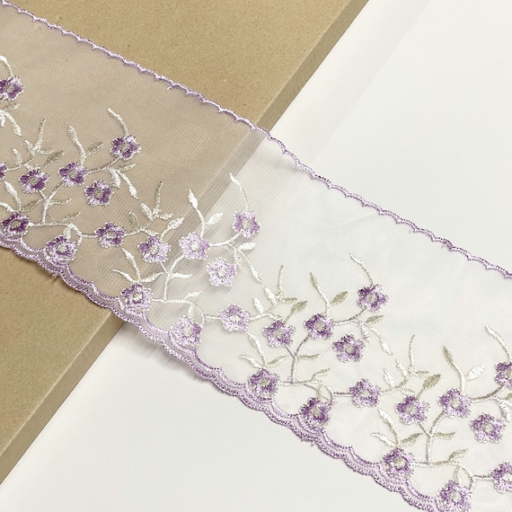 Floral embroidered Lavender color 5" poly lace mesh (LT19)