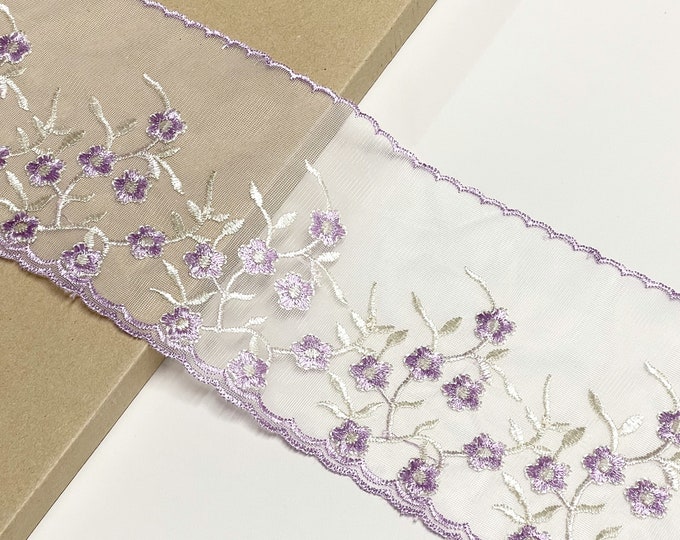 Floral embroidered Lavender color 5" poly lace mesh (LT19)
