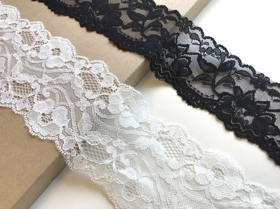 Black, Off white 2 types of stretch lace trim (LT8)