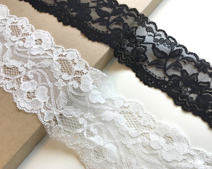 Black, Off white 2 types of stretch lace trim (LT8)