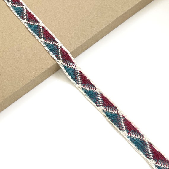 Jacquard Cotton Ribbon Triangle Pattern, Turquoise/Red, 7/8" Width - Selling per (1) Yard and (2) 3yds/Pack(FT15)