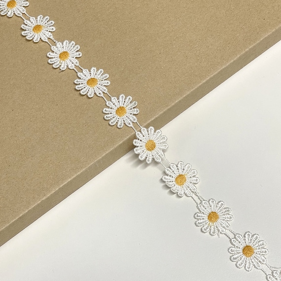White Yellow Floral fashion tape trim 1" width (FT7-1)