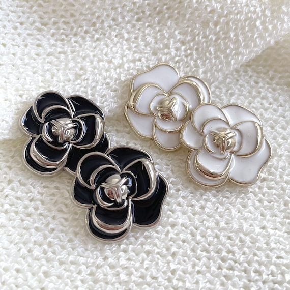 Retro Rose Metal Floral Buttons, 10PCS/Pack, (Black or White - Select), 0.71 Inch for Sewing Crafts ; 28 Ligne(Button3)