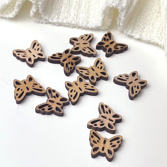 Butterfly Shaped Wood Buttons - 24Ligne(15.3mm, 0.6inch), Light Brown (Button 3) - Selling per Piece