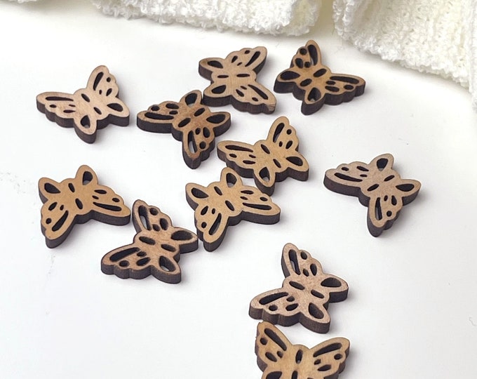 Butterfly Shaped Wood Buttons - 24Ligne(15.3mm, 0.6inch), Light Brown (Button 3) - Selling per Piece