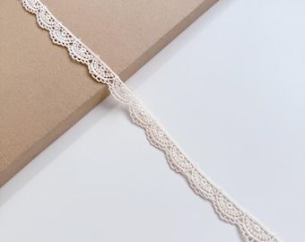 Natural Beige Cotton Edge Lace Trim, 6/8" Width, Intricate Design (LT2-2) - Sold by Yard